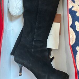 Black coach Knee-High Women's stiletto Boots with gold tip